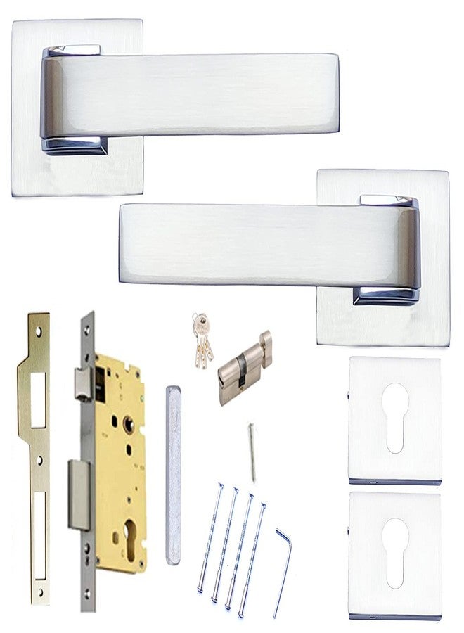 أتوم طقم مقبض باب على شكل وردة مع قفل | تشطيب فضي ساتان | 3 مفاتيح | قفل بطول 10 بوصات | طقم قفل مزدوج بستة أذرع للأبواب، الحمامات، غرف النوم، غرف المعيشة - Image 2